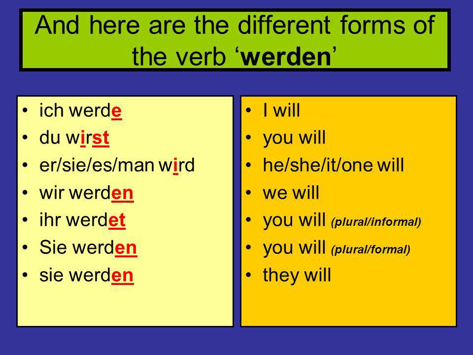 And here are the different forms of the verb ‘werden’