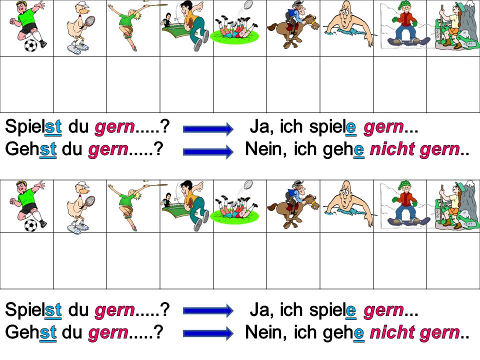 Spielst du gern. Ja, ich spiele gern. Gehst du gern