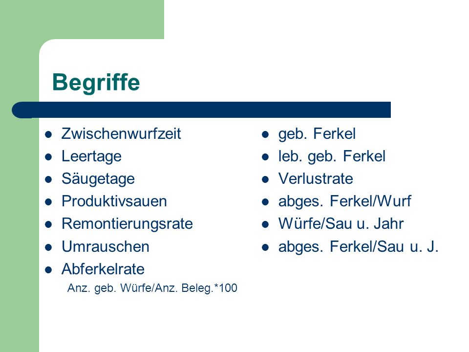 Begriffe Zwischenwurfzeit Leertage Säugetage Produktivsauen