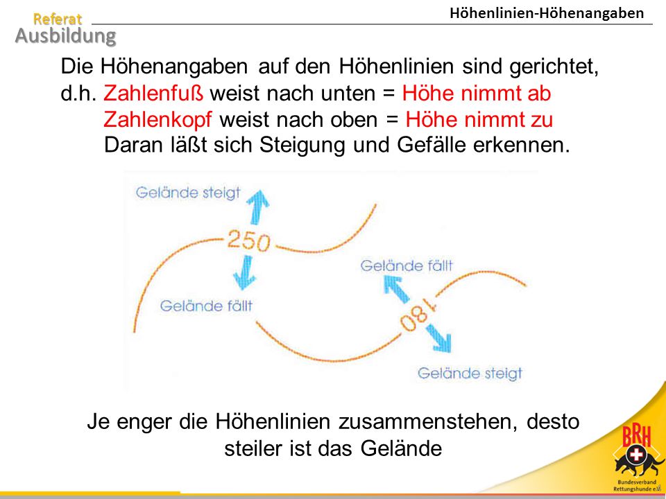 Je enger die Höhenlinien zusammenstehen, desto steiler ist das Gelände