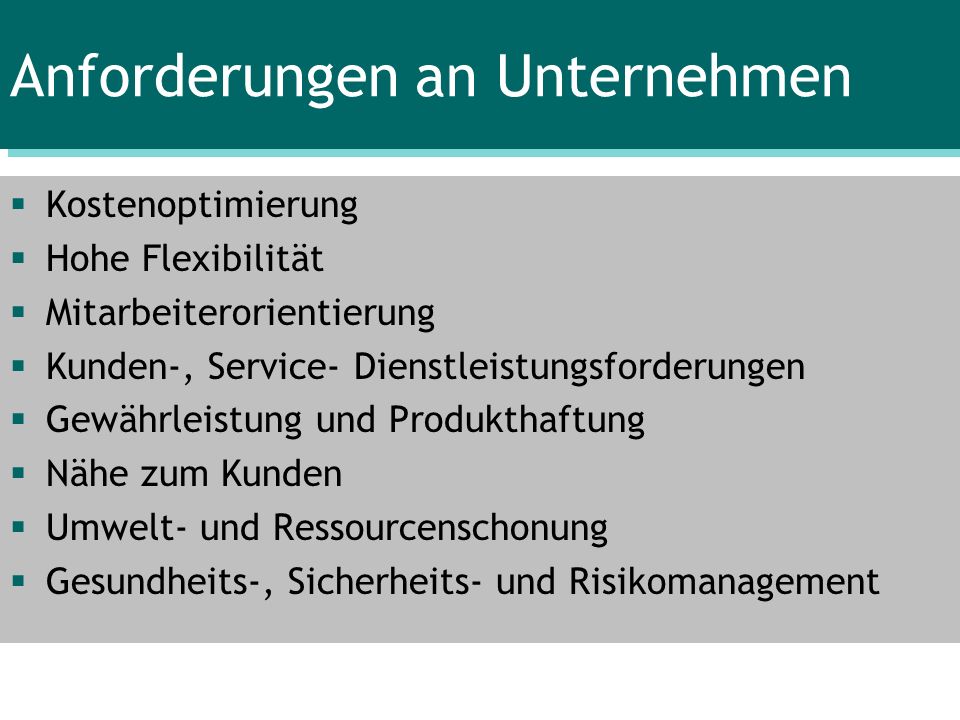 Anforderungen an Unternehmen