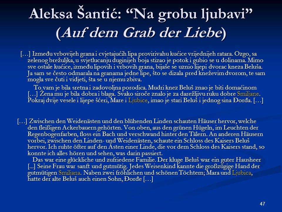 Aleksa Šantić: Na grobu ljubavi (Auf dem Grab der Liebe)