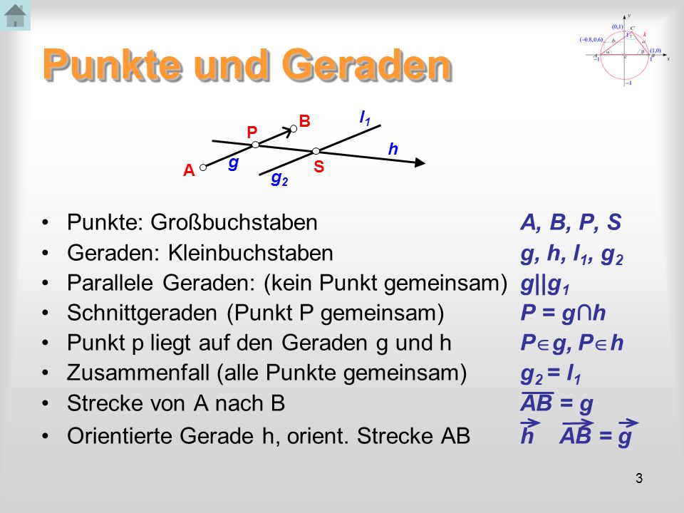 Punkte und Geraden Punkte: Großbuchstaben A, B, P, S