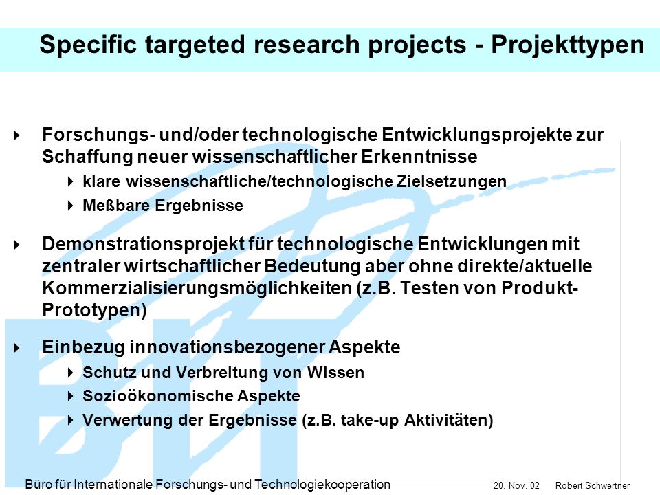 Specific targeted research projects - Projekttypen