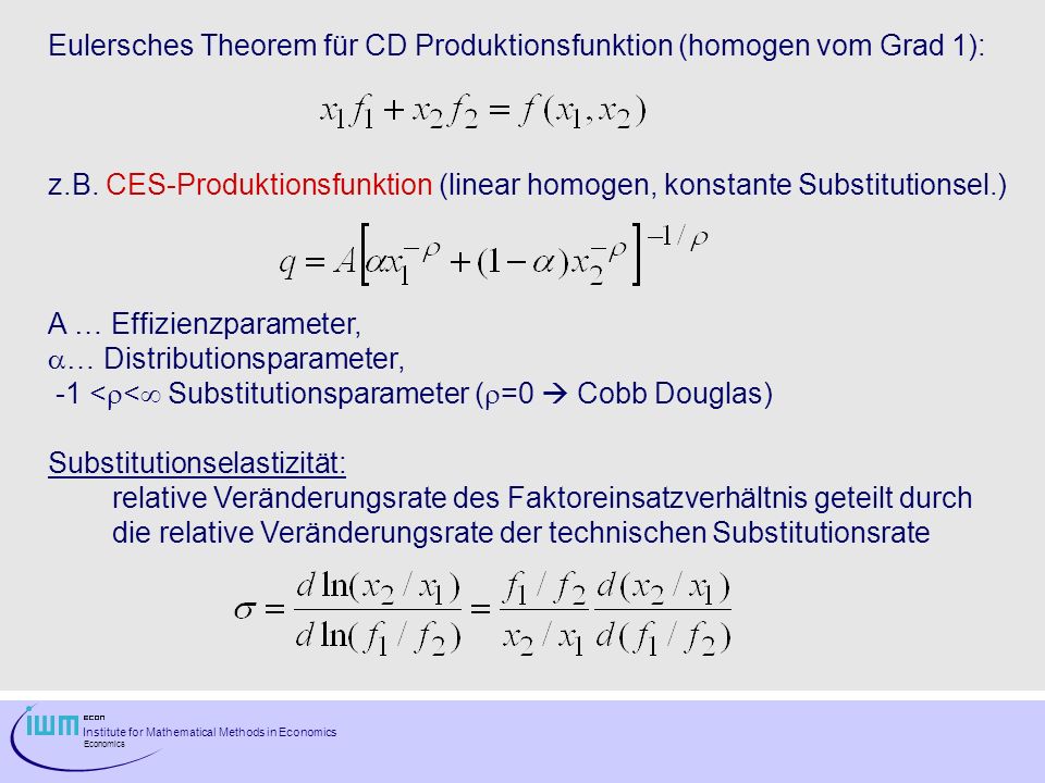 Eulersches Theorem für CD Produktionsfunktion (homogen vom Grad 1):