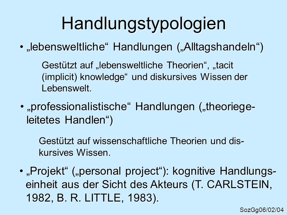 Handlungstypologien „lebensweltliche Handlungen („Alltagshandeln )