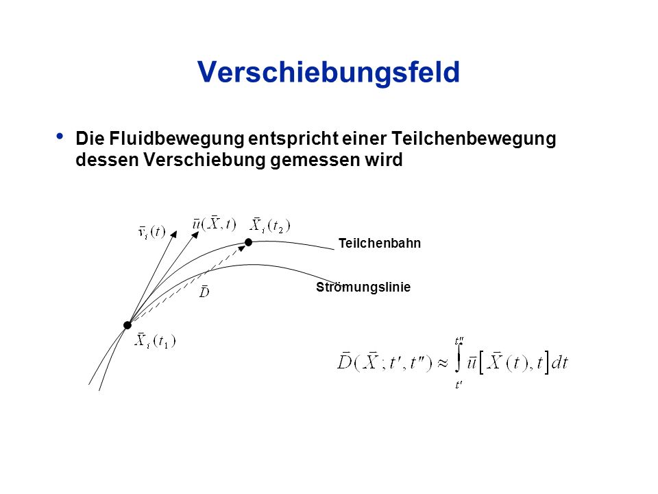Verschiebungsfeld Die Fluidbewegung entspricht einer Teilchenbewegung dessen Verschiebung gemessen wird.