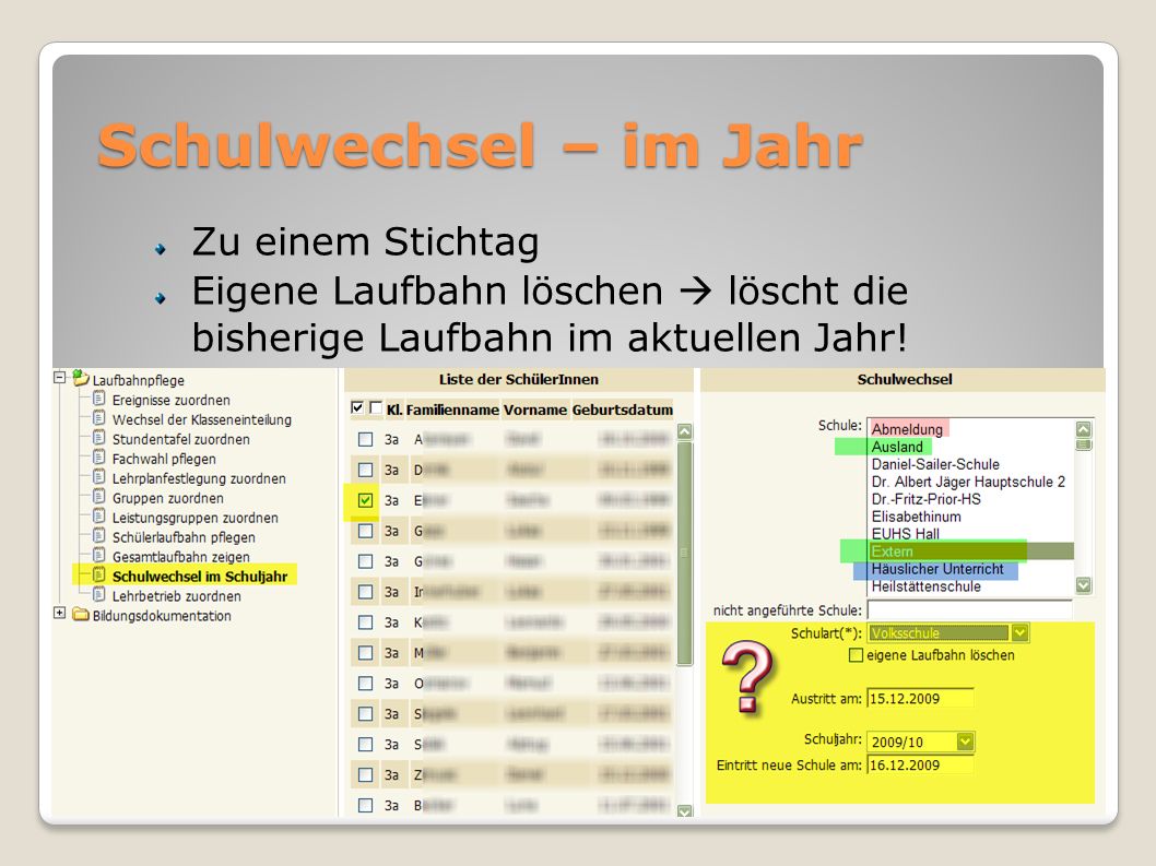 Schulwechsel – im Jahr Zu einem Stichtag