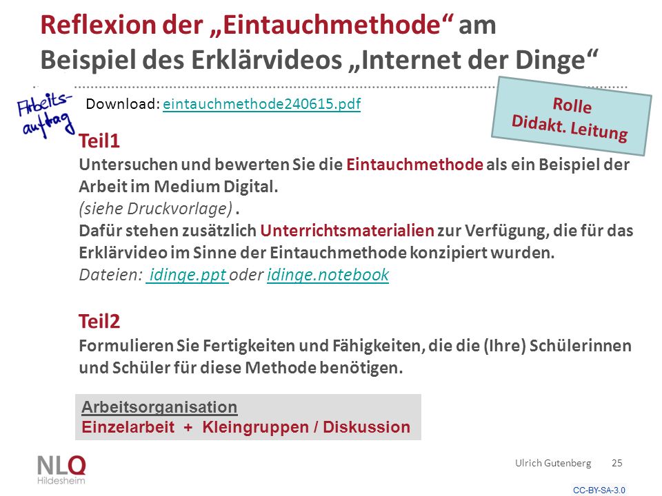 Reflexion der „Eintauchmethode am Beispiel des Erklärvideos „Internet der Dinge