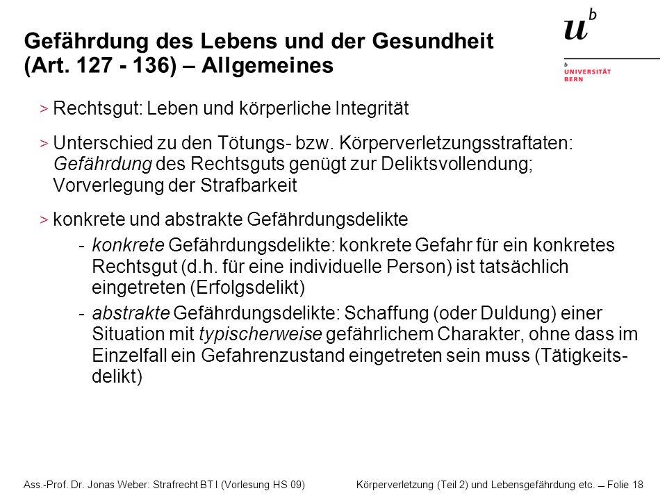 Gefährdung des Lebens und der Gesundheit (Art ) – Allgemeines