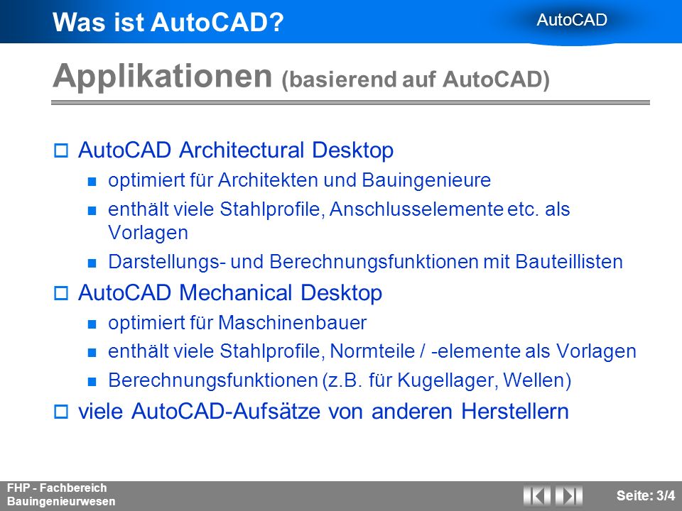 Applikationen (basierend auf AutoCAD)