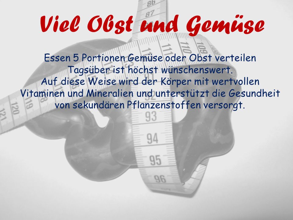 Viel Obst und Gemüse Essen 5 Portionen Gemüse oder Obst verteilen