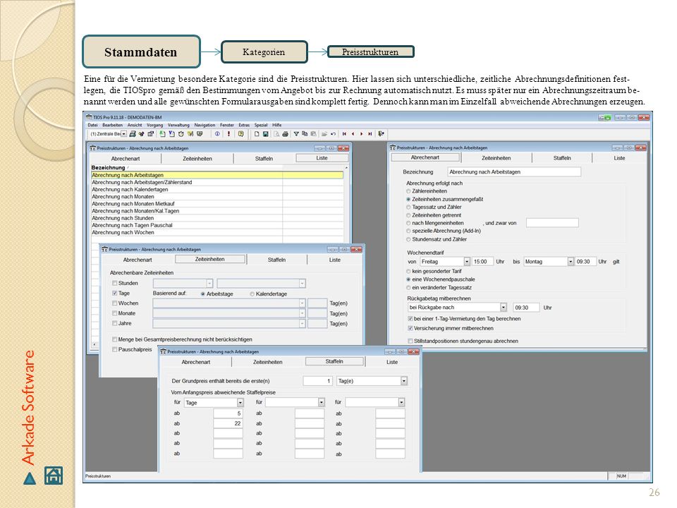 Arkade Software Stammdaten Kategorien Preisstrukturen