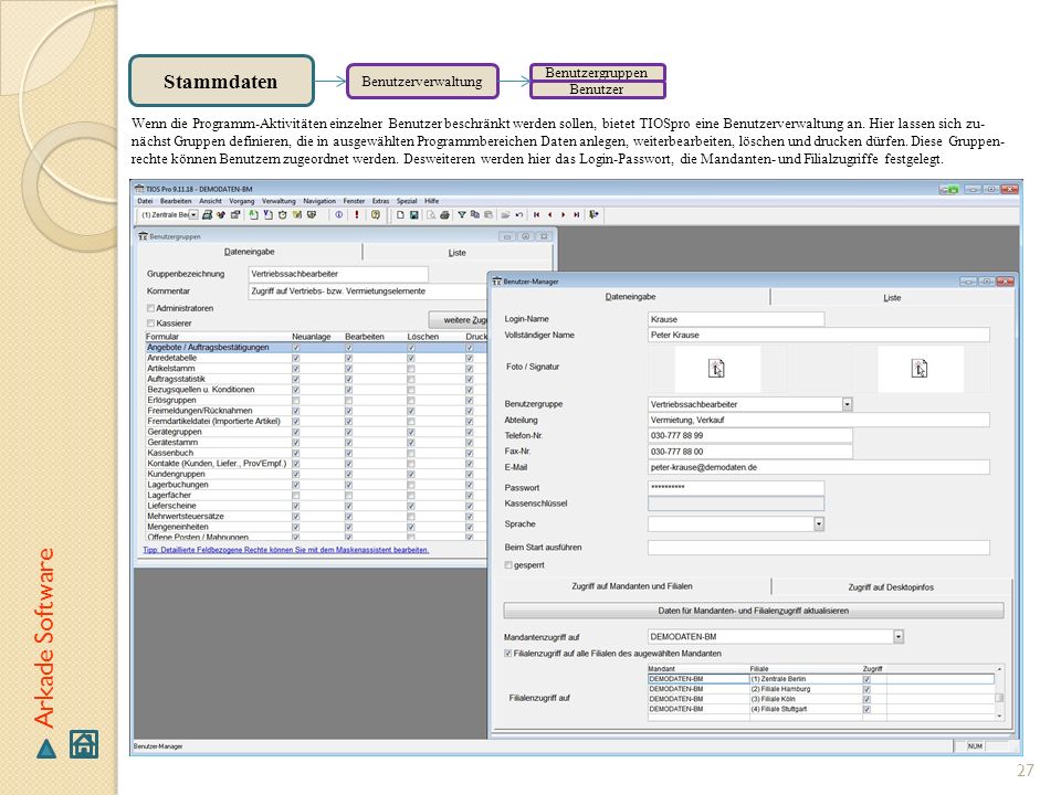 Arkade Software Stammdaten Benutzergruppen Benutzerverwaltung Benutzer