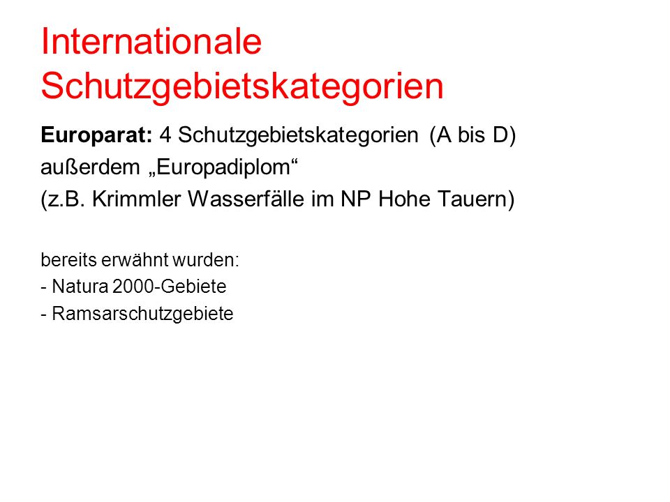 Internationale Schutzgebietskategorien