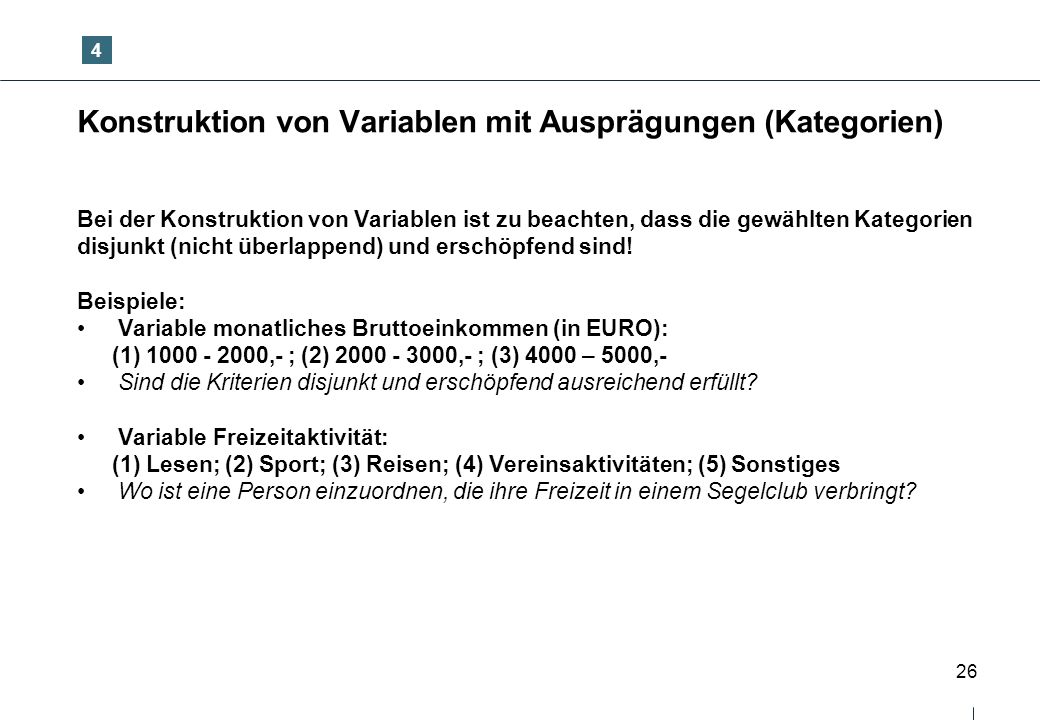 Konstruktion von Variablen mit Ausprägungen (Kategorien)