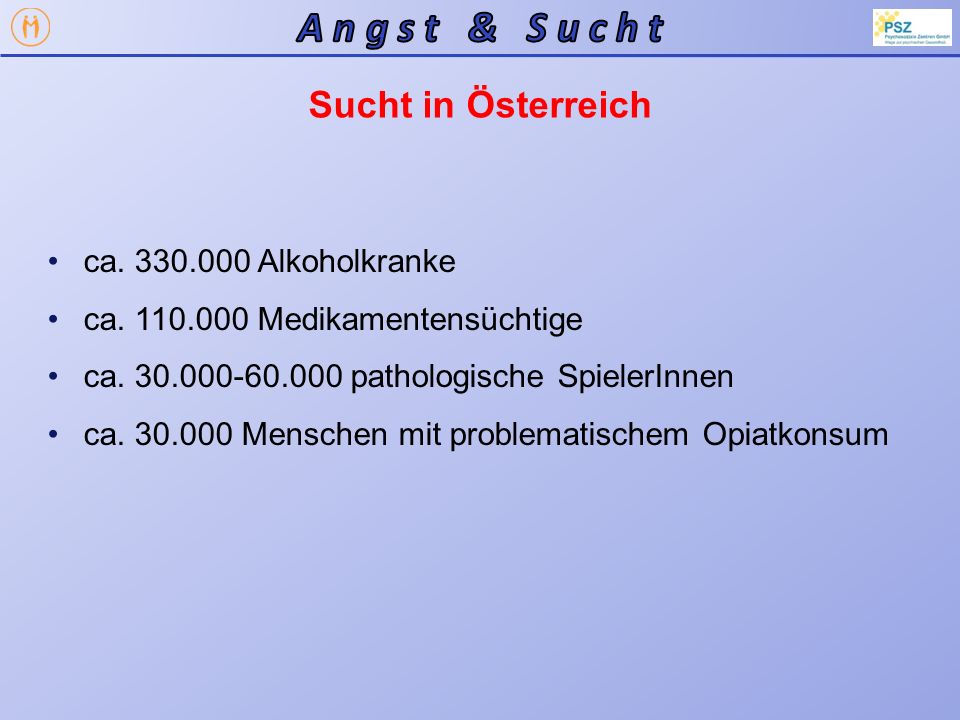 A n g s t & S u c h t Sucht in Österreich ca Alkoholkranke
