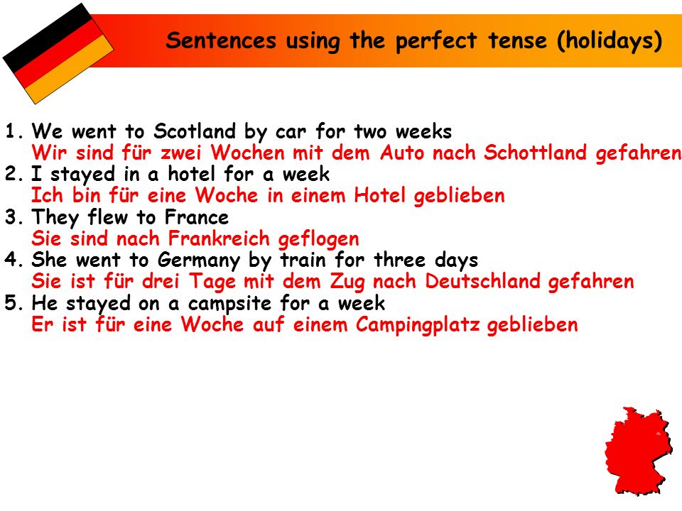 Sentences using the perfect tense (holidays)