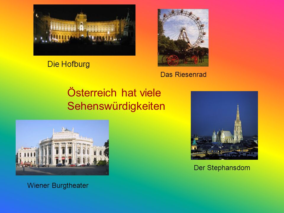 Österreich hat viele Sehenswürdigkeiten Die Hofburg Das Riesenrad