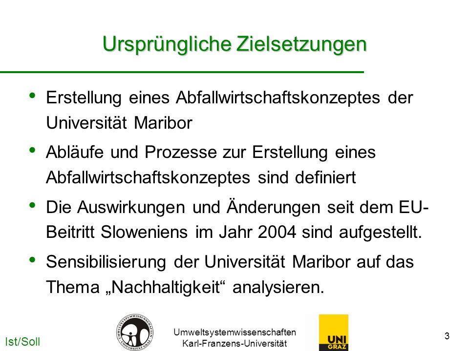 Ursprüngliche Zielsetzungen