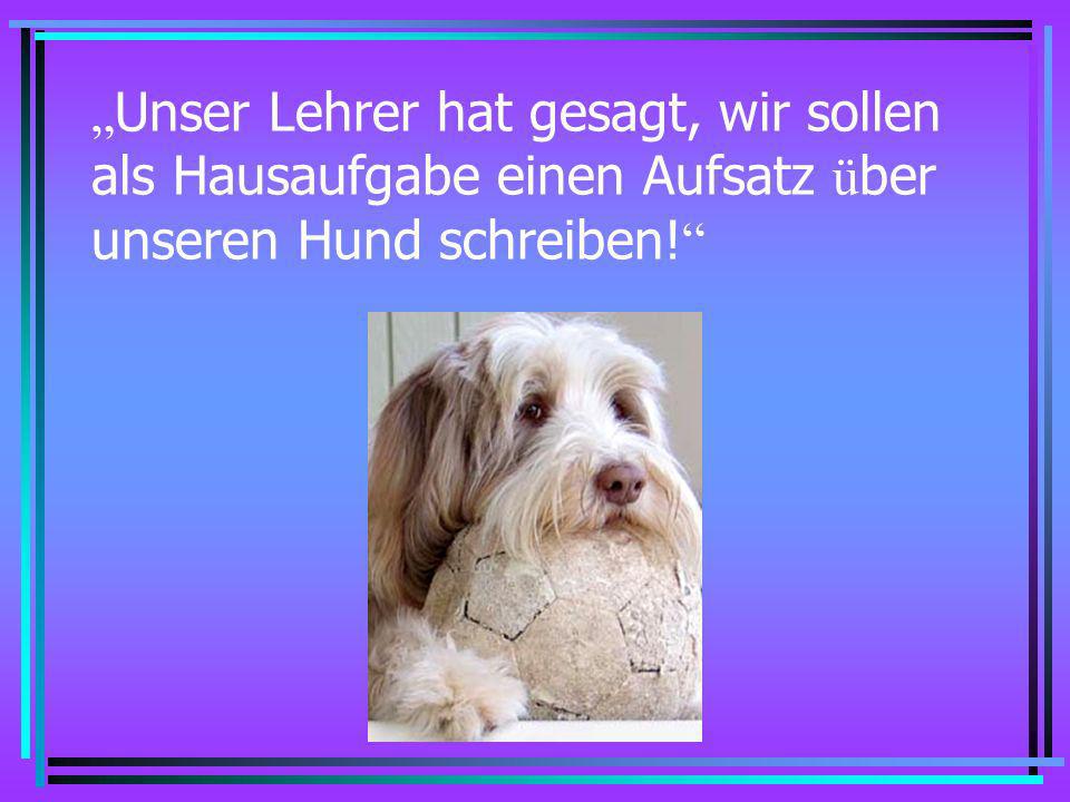 „Unser Lehrer hat gesagt, wir sollen als Hausaufgabe einen Aufsatz über unseren Hund schreiben!