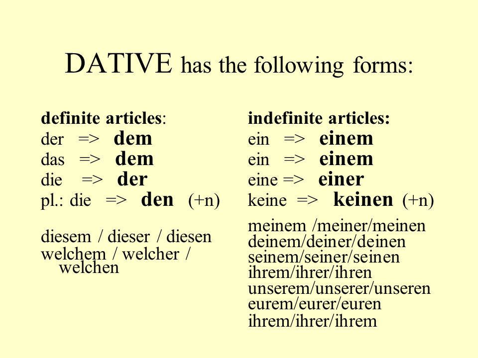 DATIVE has the following forms: