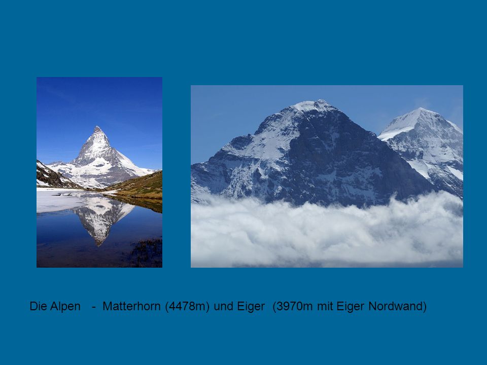 Die Alpen - Matterhorn (4478m) und Eiger (3970m mit Eiger Nordwand)