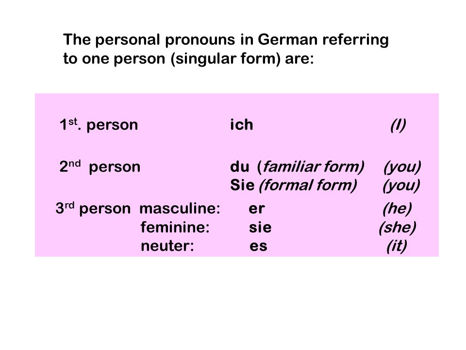 The personal pronouns in German referring