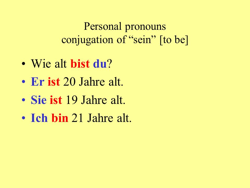 Personal pronouns conjugation of sein [to be]