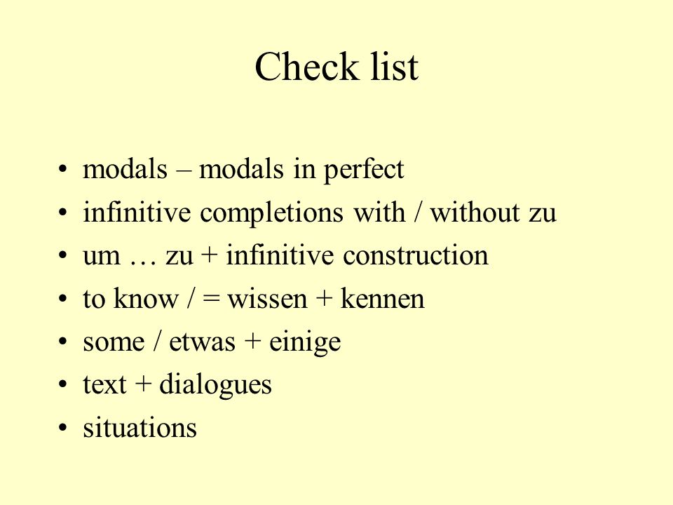 Check list modals – modals in perfect