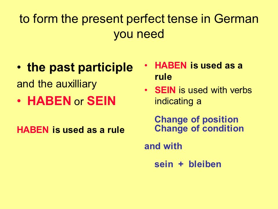 to form the present perfect tense in German you need