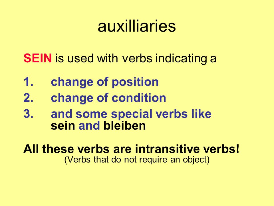 (Verbs that do not require an object)