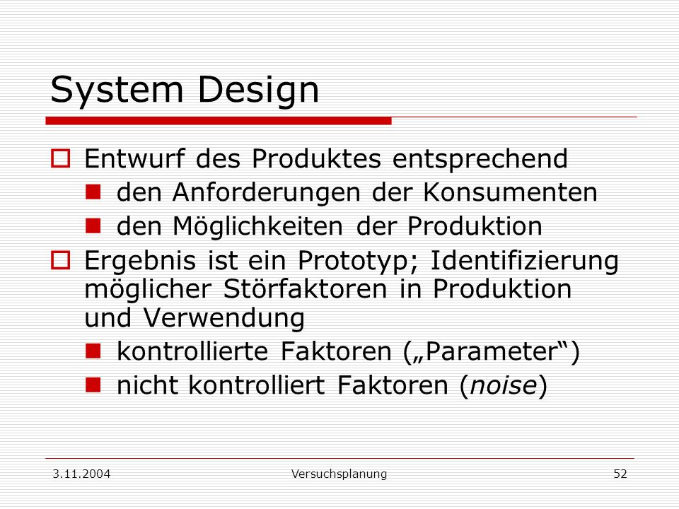 System Design Entwurf des Produktes entsprechend
