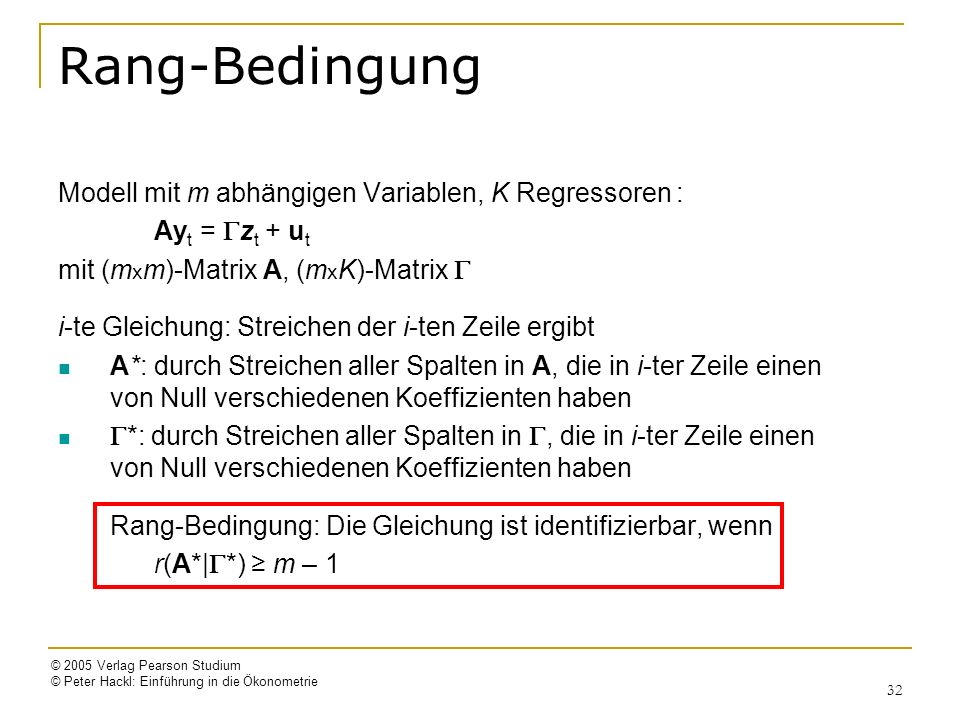 Rang-Bedingung Modell mit m abhängigen Variablen, K Regressoren :
