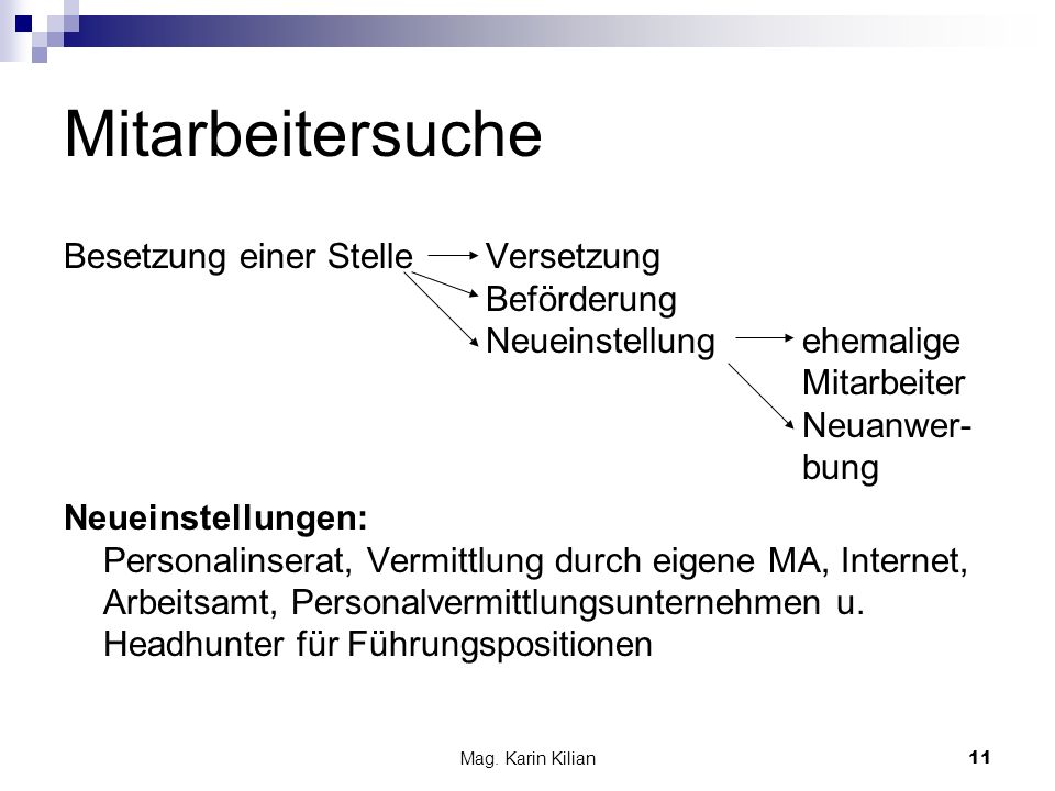 Mitarbeitersuche Besetzung einer Stelle Versetzung Beförderung Neueinstellung ehemalige Mitarbeiter Neuanwer- bung.
