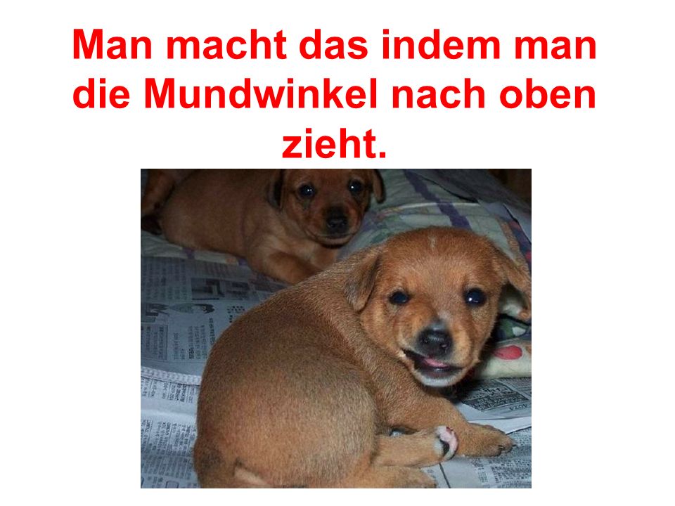 Man macht das indem man die Mundwinkel nach oben zieht.