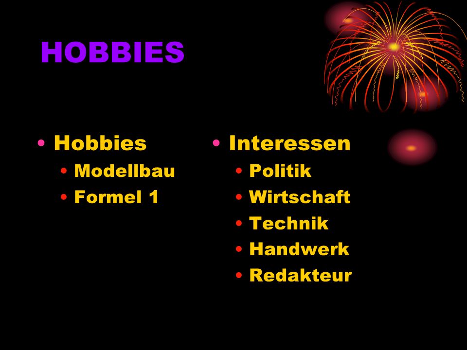 HOBBIES Hobbies Interessen Modellbau Formel 1 Politik Wirtschaft