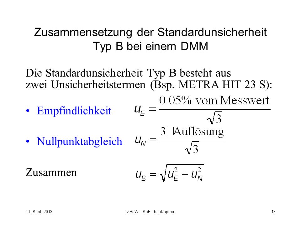 Zusammensetzung der Standardunsicherheit Typ B bei einem DMM