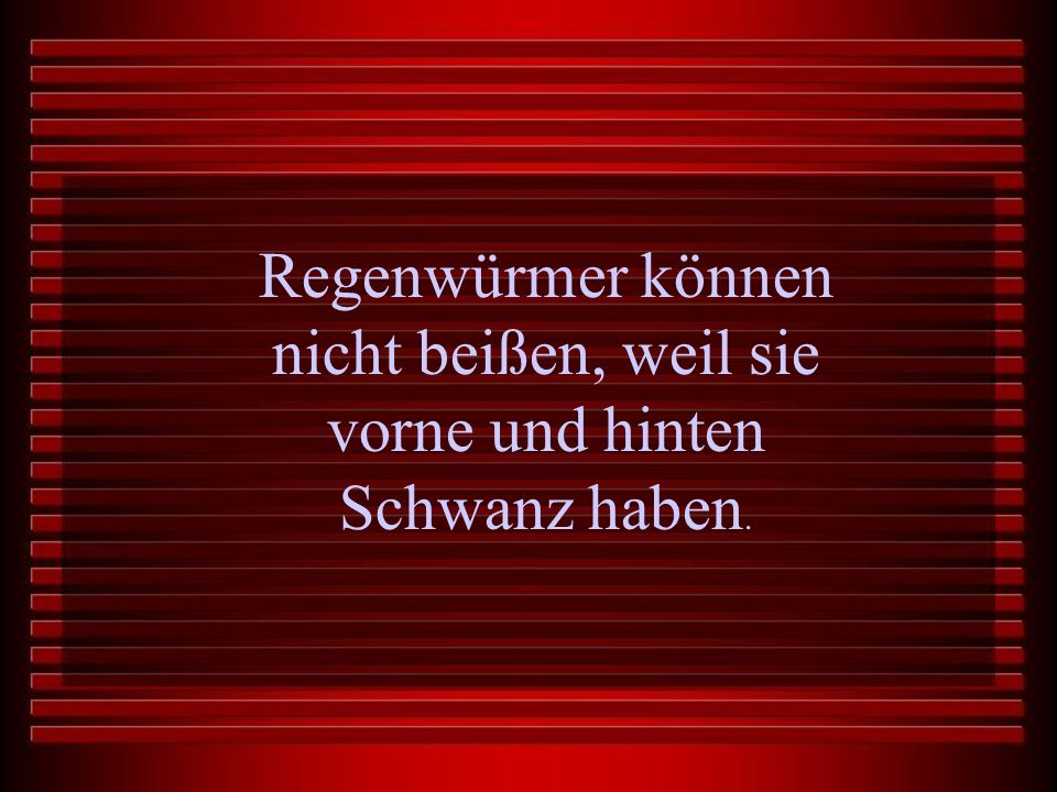 Regenwürmer können nicht beißen, weil sie vorne und hinten Schwanz haben.