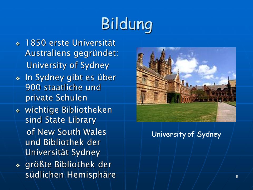 Bildung 1850 erste Universität Australiens gegründet: