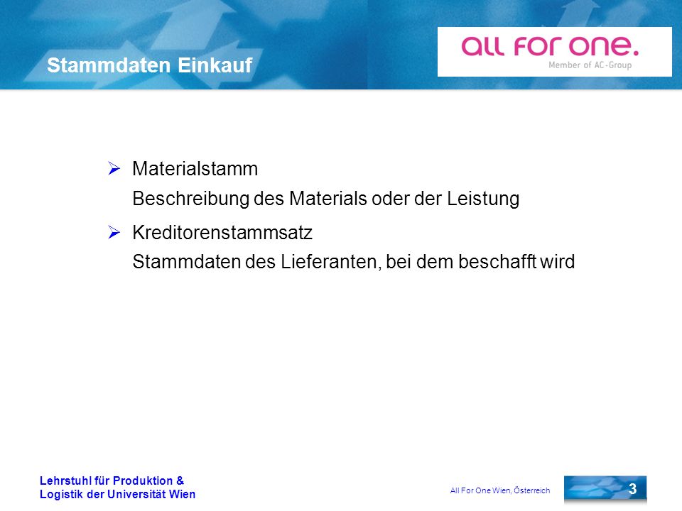 Stammdaten Einkauf Materialstamm Beschreibung des Materials oder der Leistung.