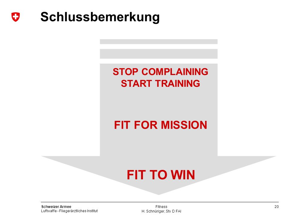 Schlussbemerkung FIT TO WIN FIT FOR MISSION STOP COMPLAINING
