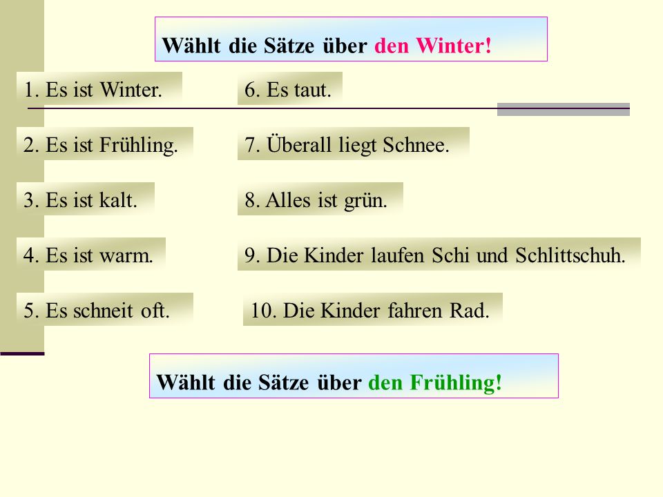 Wählt die Sätze über den Winter!