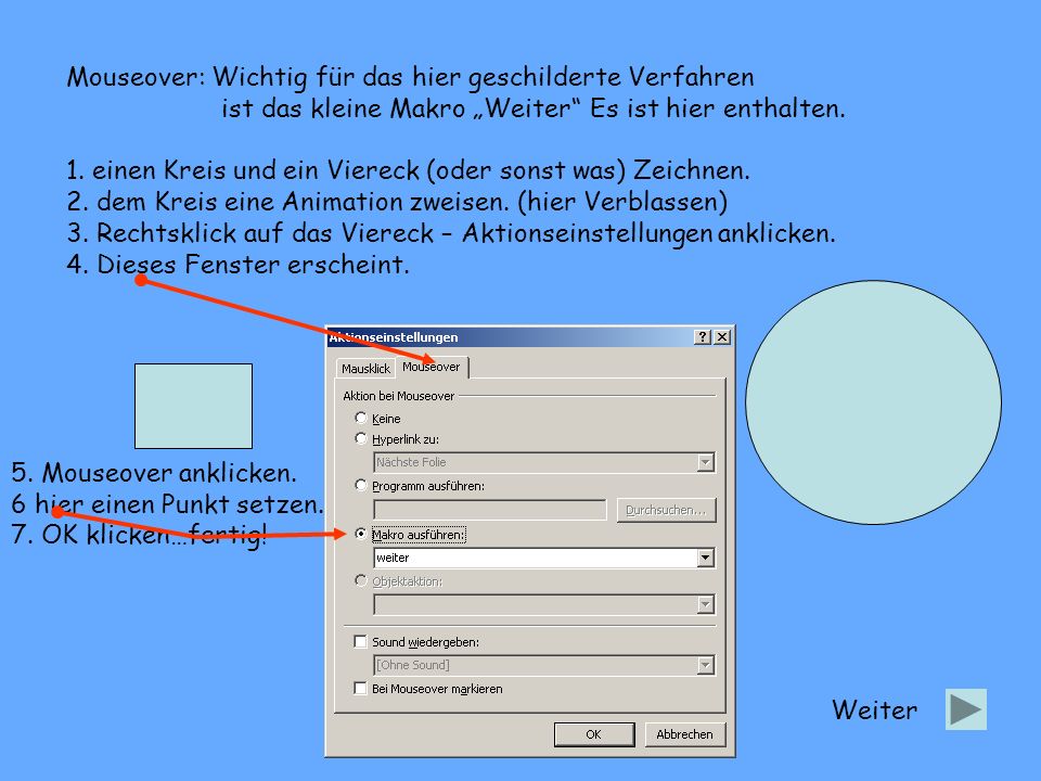 Mouseover: Wichtig für das hier geschilderte Verfahren