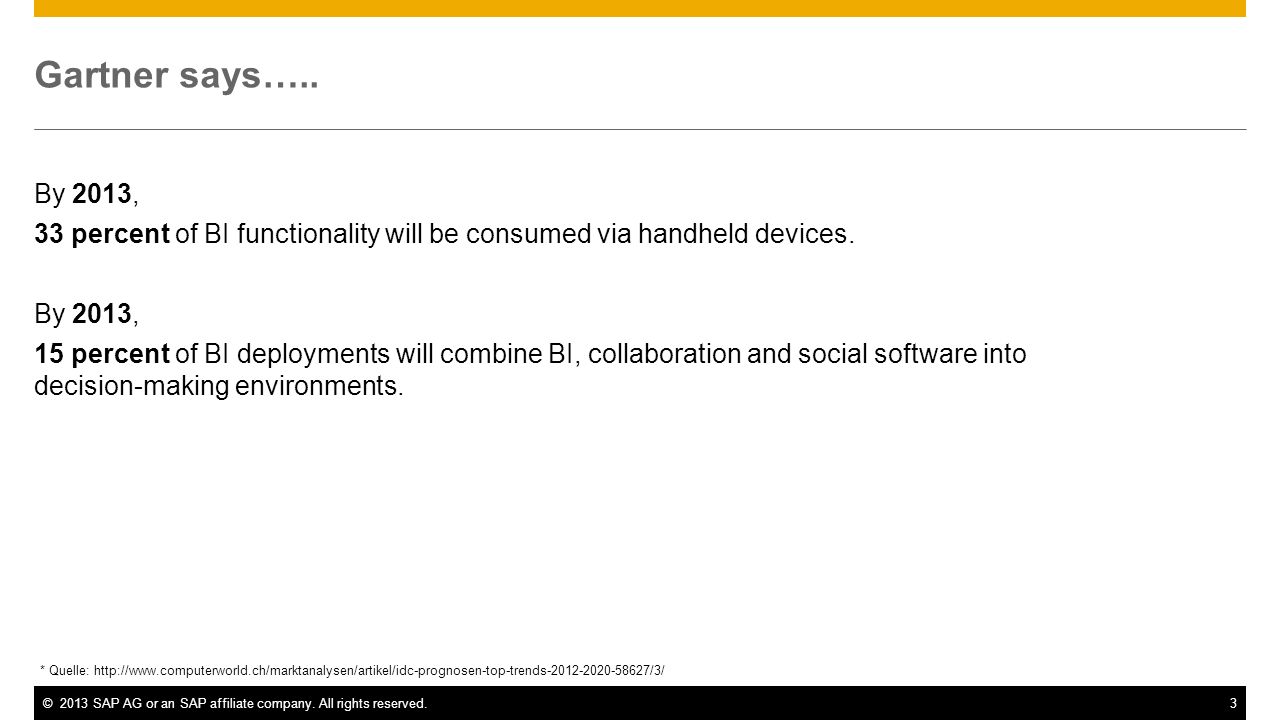 Gartner says….. By 2013, 33 percent of BI functionality will be consumed via handheld devices.