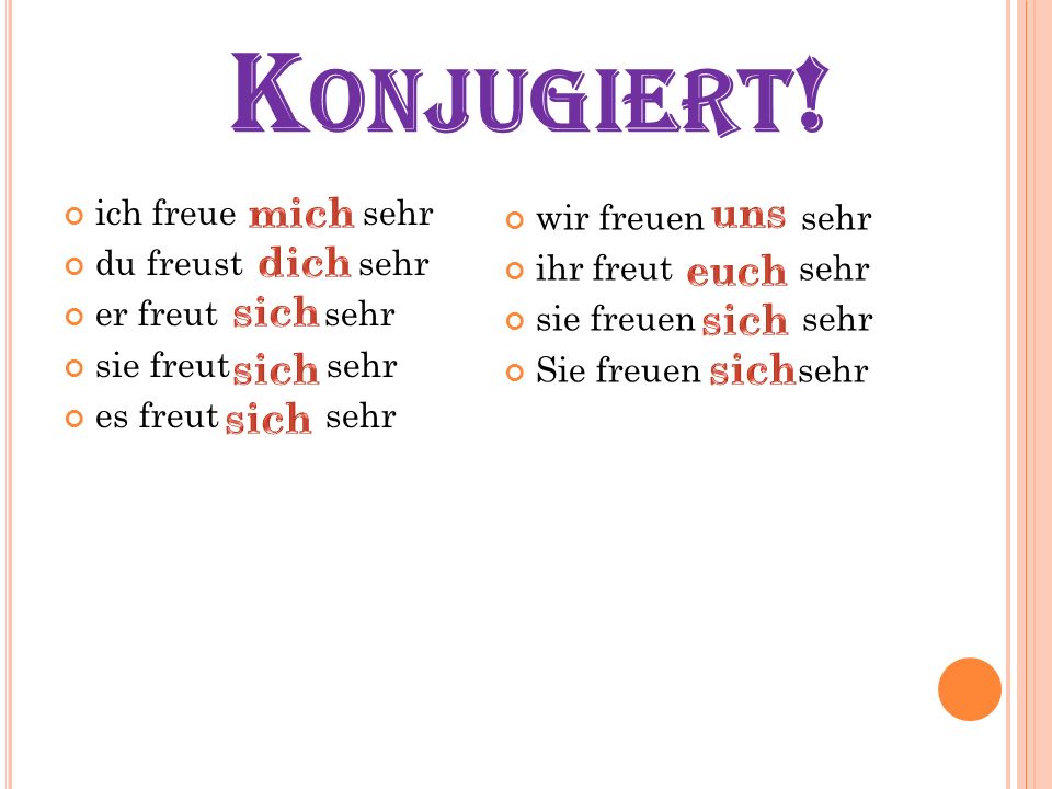 Konjugiert! mich uns dich euch sich sich sich sich sich ich freue sehr