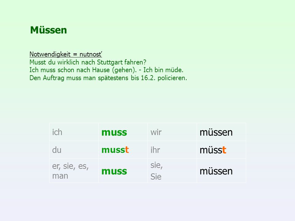 Müssen muss müssen müsst muss müssen musst ich wir du ihr