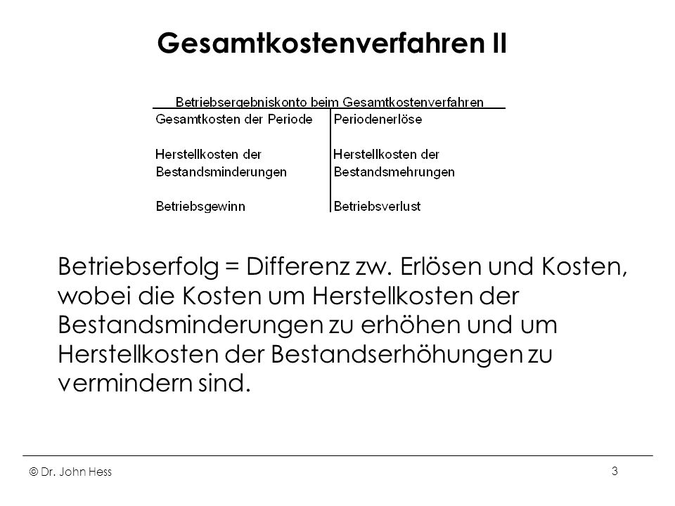 Gesamtkostenverfahren II
