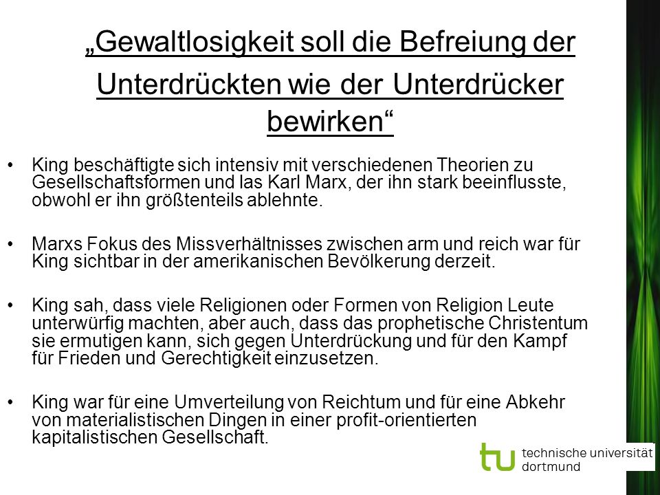 „Gewaltlosigkeit soll die Befreiung der Unterdrückten wie der Unterdrücker bewirken
