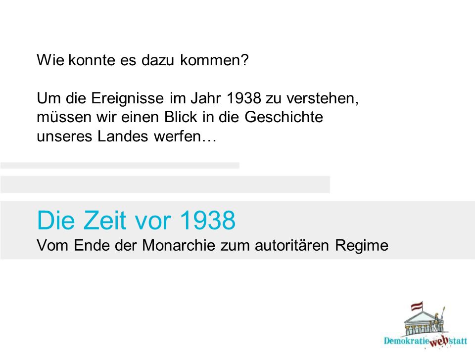 Die Zeit vor 1938 Vom Ende der Monarchie zum autoritären Regime